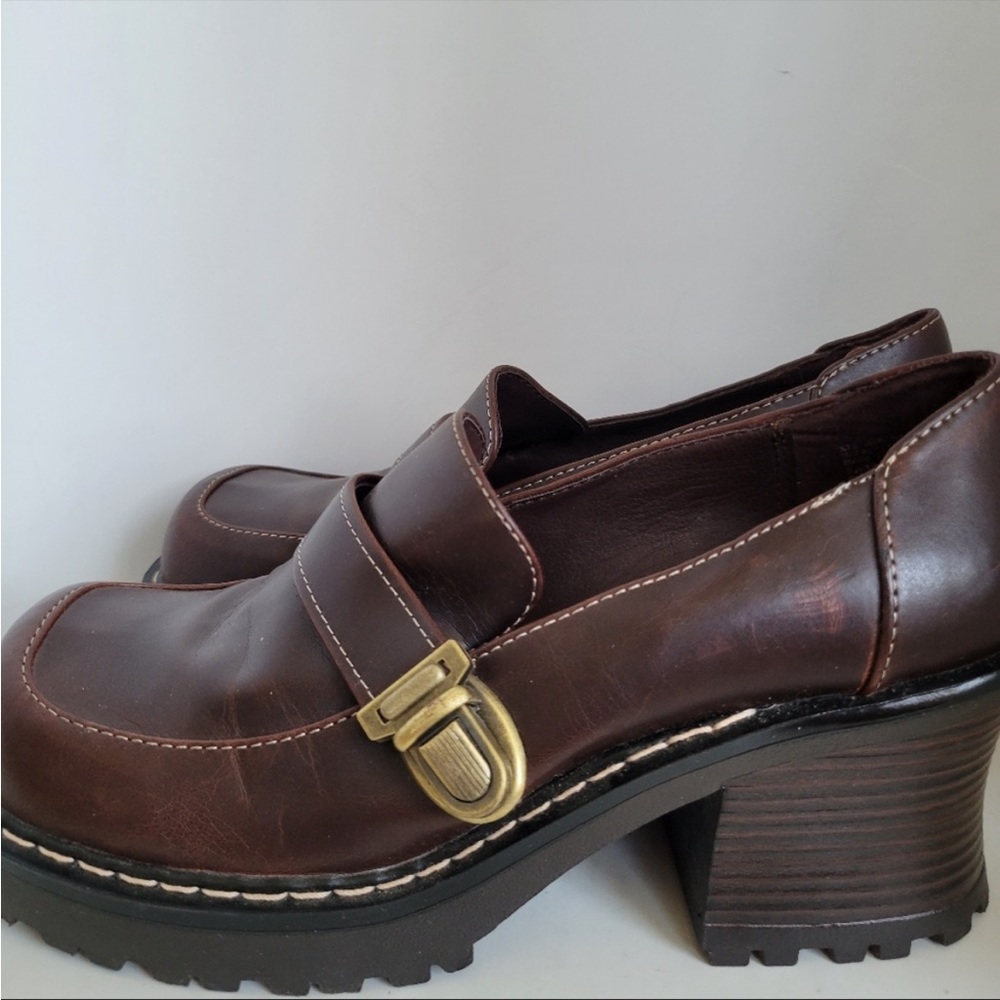 Vintage 90s Y2k Lower East Side Brown Chunky Platform Shoes Square toe